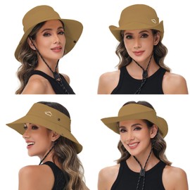 Sun Hats for Women UV Protection Fishing Hat Wide Brim Safari Hats 2 in 1 Zip-Off Sun Visor Hats UPF 50+(1Pack-Brown)