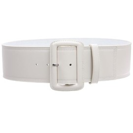 Women's 3" Wide High Waist Fashion Stitch Rectangular Leather Belt, Off White | S/M - 32"