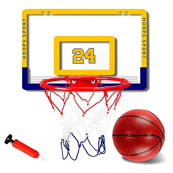 TradeWind Basketball Basketball Net Basketball Board Wall Hanging Shooting Practice Ball Air Pump Set Mini Size (Yellow x Blue 40cm)