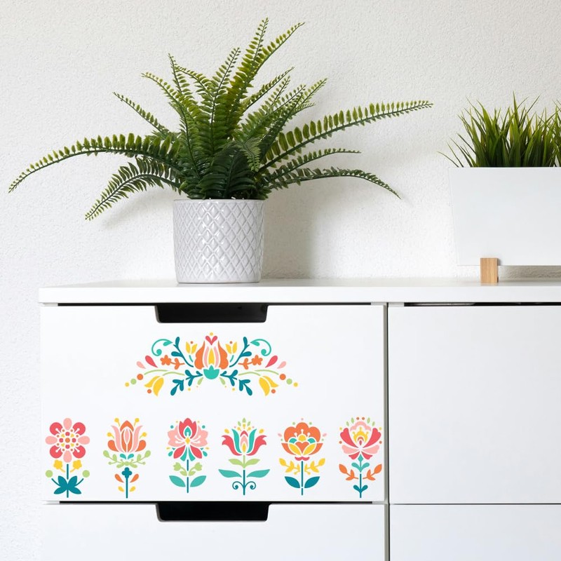 DOODLREAM 2Pcs Flower Polish Folk Art Stencils for Painting, 11.8"x11.8"