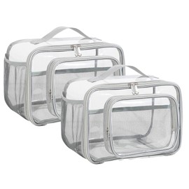 Siomlana 2-Piece Set of 2 Waterproof Transparent Makeup Pouch, Large Cosmetic Pouch, Cosmetic Pouch Storage Bag, Toiletry Bag, Food Storage, Lightweight, Vanity Pouch, Includes Handle, Popular,