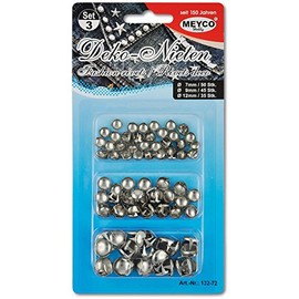 Meyco Rivets Round Silver Approx. 130 Pieces Assorted Diameter 7 mm 9 mm 12 mm