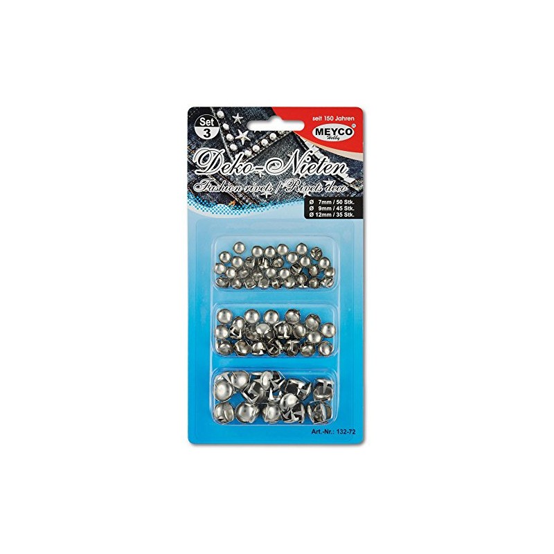 Meyco Rivets Round Silver Approx. 130 Pieces Assorted Diameter 7