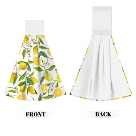 PDDCWAY Lemon Kitchen Hand Towels with Loop 2 Pcs Spring Yellow Lemons Floral Leaves Hanging Dish Towels Soft Absorbent Tie Towel Dishcloths for Bathroom Kitchen Washroom 18 x 14 in