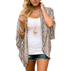 Chunoy Women Casual Loose Cover Up Chiffon Kimono Cardigan Open Front Blouse Top Snake Grain X-Large