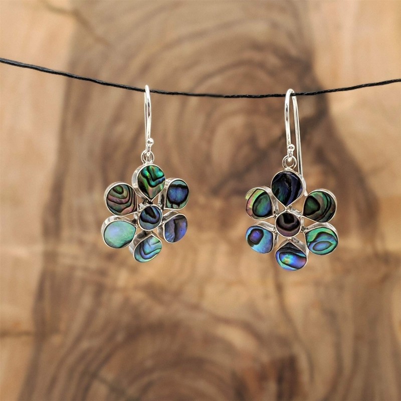 Silverly Women's 925 Sterling Silver Abalone Shell Blue Green Large