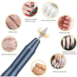 Torno para Uñas, Lima de Uñas Eléctrica, 11 en 1 Taladro de Uñas Eléctrico Profesional, 20,000 RPM Velocidad Ajustable Torno Portátil para Uñas, Manicura y Pedicura, Azul Oscuro
