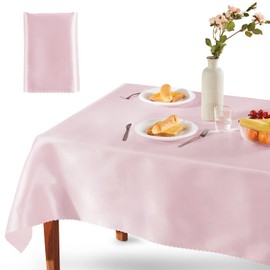 Homiest 1 Pack 60 x 84 Inches Satin Tablecloth Light Pink Table Cover, Bright Overlay Table Cloth Silky Rectangle Table Decorations, Satin Dining Table Cloths for Wedding Reception Graduation Banquet