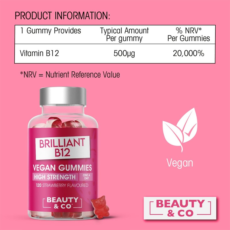 B12 Gummies - Beauty & Co Vegan High Strength Strawberry