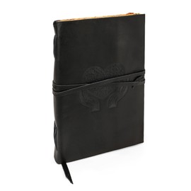 LUXEORIA Heart Journal for Women and Men, Handcrafted Leather Journal for Writing Womens, Leather Sketchbook, Travel Diary with Unlined Deckle Paper, Black 8x13