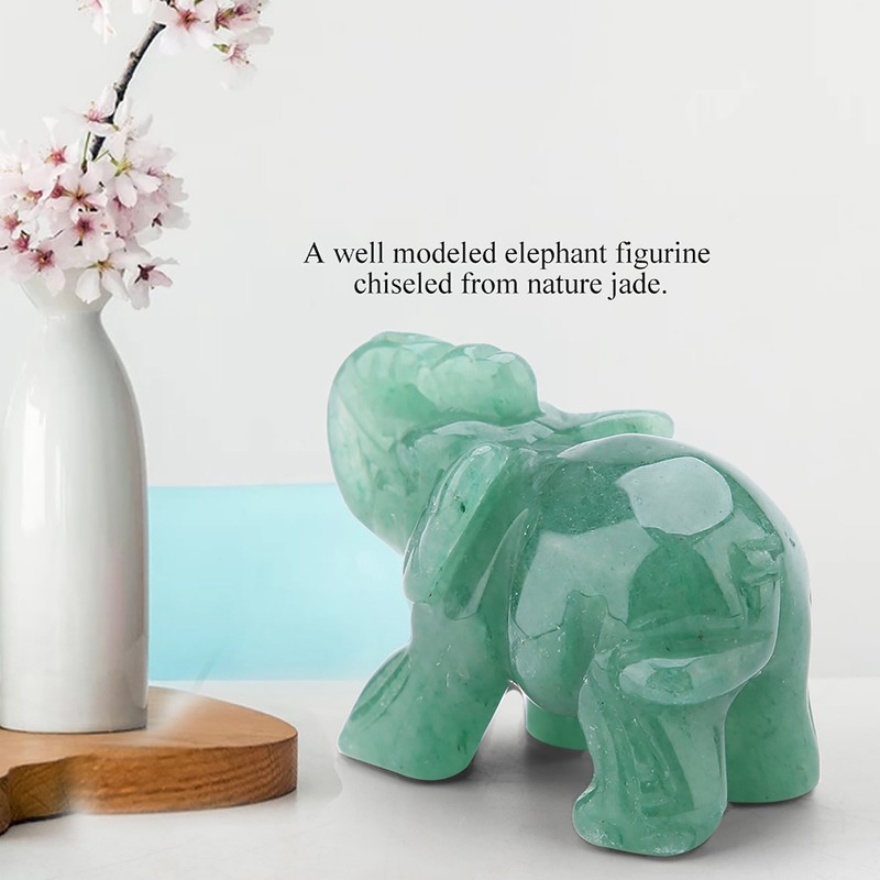 2inch Natural Jade Carved Elephant Crystal Figurine Home Decoration Furnishing