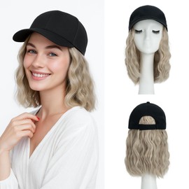 SEGO Hat Wig, Hat with Hair Attached for Women Black Baseball Cap with Hair Extensions, Short Curly Bob Baseball Cap Wig Adjustable Hats for Daily Party 8 Inch #85P613