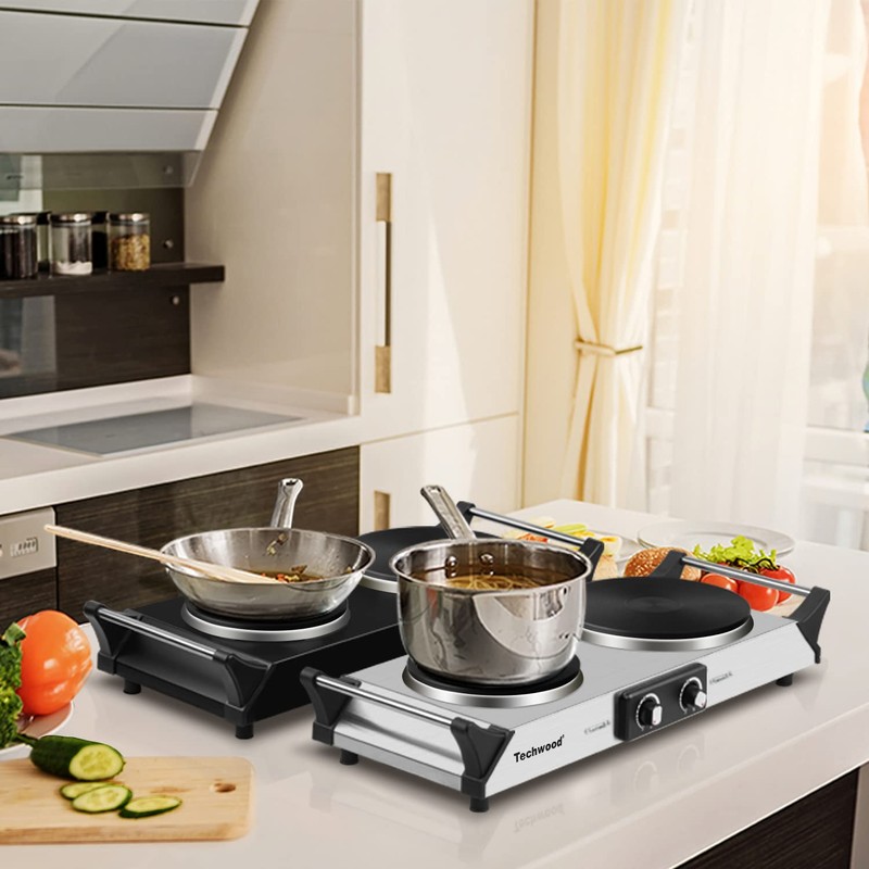 Hot Plate, Techwood Double Burner for Cooking, 1800W Countertop Electric