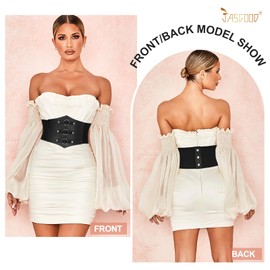 JASGOOD Wide Elastic Corset Belt for Women Vintage Lace-up Tied Waspie Waist Belt for Dress