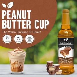 Syruvia Peanut Butter Cup Syrup – Peanut Butter Cup Coffee Syrup Flavor, 25.4 fl oz, Kosher, Gluten Free, Perfect for Coffee, Drinks, Soda, Desserts, and More, With Syrup Pump