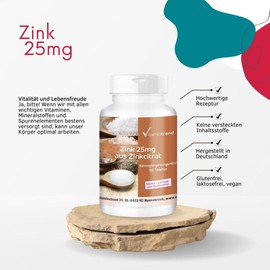 Zinc 25mg - Zinc Citrate - 180 High Dose Tablets - for 6 Months - Vegan | Vitamintrend®