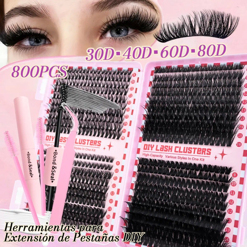 Kit De Extensiones Pestañas 800racimos Volumen D-mix 8-16mm