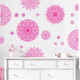 Large Mandala Wall Sticker Peel and Stick Pink Lotus Flower Wall Decals Mandala Floral Window Clings Stickers Modern Headboard Decor Mandala Wall Art Decal for Bedroom Living Room Yoga Decoration