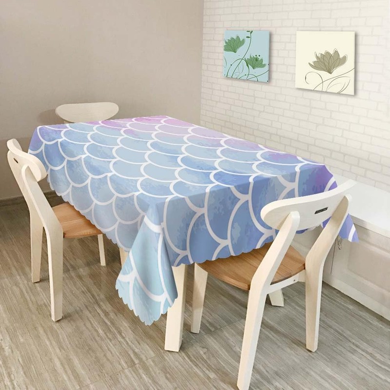 Walmsco Tablecloth Pink Purple Blue Mermaid Scale Pattern Decor For
