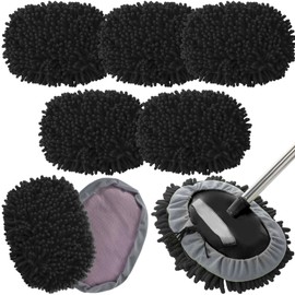 Tallew 5 Pcs Car Wash Mitt Kit, Car Clean Brush Not Included, Microfiber Mitt Clean Detail Cleaning Tools Truck Washing Chenille Scratch Free Replacement Kit for Auto RV Pickup Bus (Black)