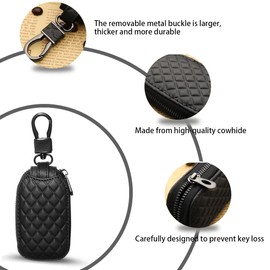 JNNJ High Quality Leather Car Key Case, Zipper Car Key Protector for Men, Universal Protection for Car Keys with Metal Buckle (Brown)