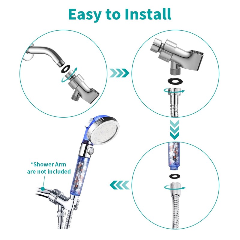 MIAOHUI Blue Zenbody Shower Head with Filter Beads, 3 Modes