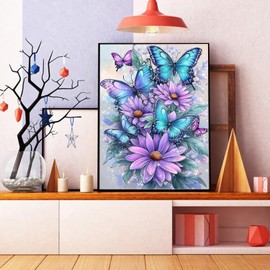 Butterfly Diamond Art Kits for Adults,5D Flower Diamond Art for Beginners,DIY Full Drill Diamond Painting Kit,Home Wall Decor Diamond Painting (12x16Inch)