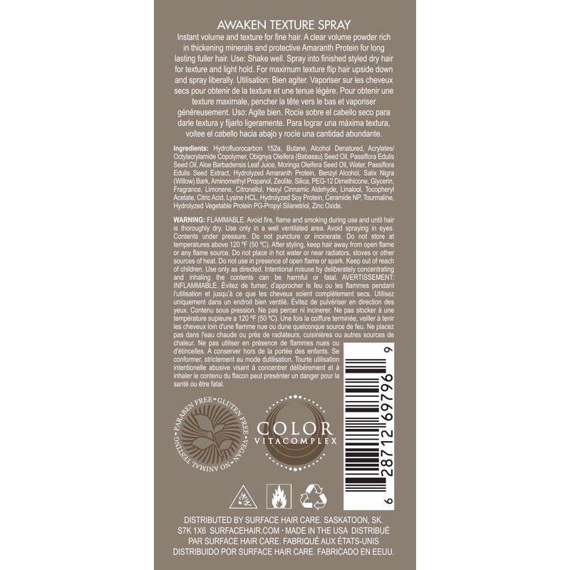 Surface Hair Awaken Texture Spray For Volumizing and Lifting Fine