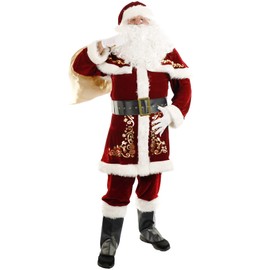 ACH Santa Suit for Men Santa Claus Costume Adult 12pcs Professional Deluxe Velvet Santa Outfit Christmas Holiday Party Cosplay Set M