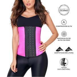 Ann Chery 2046 Edidición Metalizada con 3 Broches de ajuste, Faja de latex Entrenador de Cintura. Fucsia Talla EG