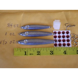HOME MADE 12 PCS. MINNOW JIG/CASTING LURE BAIT 1-1/2,1,3/4 OZ 4ea. +HOOK,RING,EYE