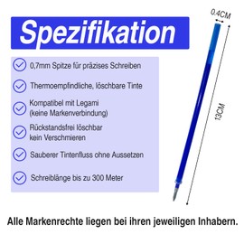 Noverli 12 x Erasable Refills, Blue, Compatible with Lagami, Easy to Erase, Pen Tip 0.7 mm, Height 13 cm, for Children and Students, Gel Pen Refill Cartridges for Legami (Black)