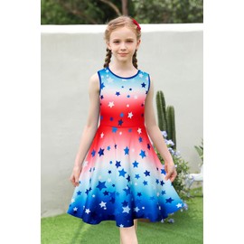 Enlifety Patriotic Dresses for Girls Size 10 12 13 Memorial Independence Day American Flag Dress Sleeveless Summer Sundress Red White Blue