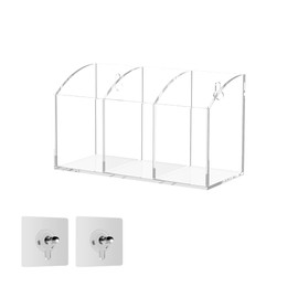 Hexsonhoma Acrylic Pen Holder Box 3 Compartments, Clear Pencil Storage Organiser for Desk or Wall, Acrylic Organiser Holder for Pens, Office Desk Accessories, Makeup Brushes