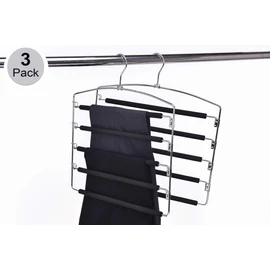 3 Quality Multi-Bar Metal Hangers - Real Heavy Duty, Space-Saving, Stable with Non-Slip Foam Padding, Swivel Hook for 5 Jeans Each - Suitable for Pants, Scarves, Towels, Trousers