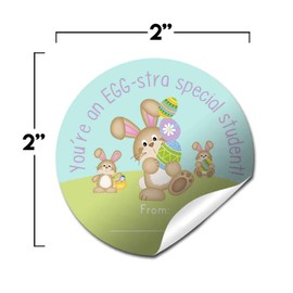 Egg-stra Special Student Easter Themed Gift Tag Sticker Labels for Kids & Teachers, 40 2" Party Circle Stickers by AmandaCreation, Great for Party Favors, Envelope Seals & Goodie Bags