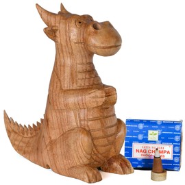 Hand Carved Wooden Dragon Incense Cones with 12 Nag Champa Incense Cones - Smoking Dragon from Nostrils
