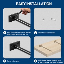 12 Pcs 12" Black Solid Steel Floating Shelf Bracket Blind Shelf Supports - Hidden Brackets for Floating Wood Shelves - Concealed Blind Shelf Support – Screws and Wall Plugs Included