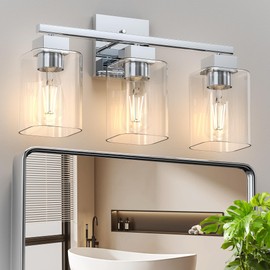 Espird Chrome Bathroom Vanity Light - 3 Light Bathroom Light Fixture Square Design & UL Certification, Bathroom Lighting Fixtures Over Mirror, Silver Bathroom Vanity Light Fixture for Bathroom