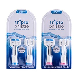 Triple Bristle Cabezales de cepillo de repuesto, 4 unidades, 2 unidades azul + 2 unidades rosa