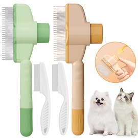 2PCS Cat & Dog Brush, Lightweight Cat Brushes For Long Haired Cats With Cat Comb, Cat & Dog Hair Brush with Long & Short Stainless Steel Metal Teeth for Removing Matted Fur, Knots & Loose Fur for Pet