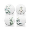 4 x Round Sage Green Coasters - Leaves Leaf Pattern