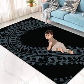 ZCVJPZHZMS Kids Play Area Rugs Grunge Black tire Track 3D Carpet Extra Large Rug Kids' Bedroom Playroom Nursery Décor for Boys Girls, Learning & Playing 5x8 ft, 5 feet X 8 feet