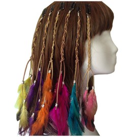 Feather Headband Hippie Indian Boho Hair Hoop Tassel Bohemian Headdress Headwear Headpiece Women Girls Kids Crown Hairband Hair Bands Party Decoration Cosplay Costume Handmade Hair Accessories 6 Pack