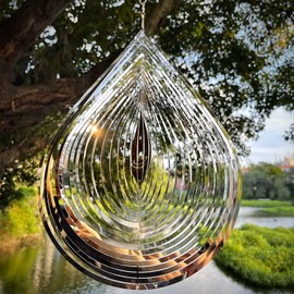 Wind Spinner 3D Water Droplets Shape Highly Reflective Stainless Steel Metal Outdoor Garden Decor,Decorations to Scare Away Yard Birds12in