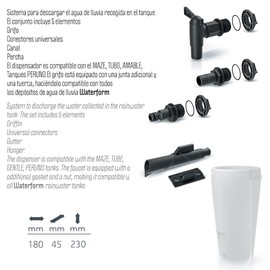 Ikanset 4 Accessory Set for Rainwater Tanks/Bins (Pack of 5) Dimensions (mm) 180 x 45 x 230