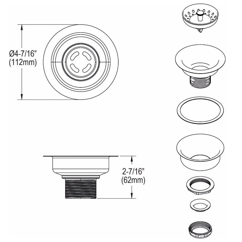 Elkay D1125 Dayton 3-1/2" Drain with Removable Basket Strainer and
