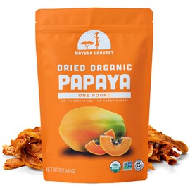 Mavuno Harvest Papaya Dried Fruit Snacks | Organic Dried Papaya Slices | Gluten Free Healthy Snacks for Kids and Adults | No Sugar Added, Vegan, Non GMO, Direct Trade | 1 Pound Resealable Bag