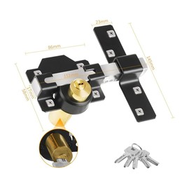 Domira 50mm Long Throw Gate Lock – Heavy Duty Rim Lock for Wooden Garden Gates, Sheds & Doors – Double-Sided Key Lockable – Stainless Steel Housing – 5 Keys – Anti-Theft Security