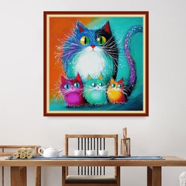 Foxdiviy Stamped Cross Stitch Kits for Beginners Full Range of Cross Stitching 11 CT Printed Cross Stitch Kits for Kids Adults Cross Stitch Patterns Needlepoint Kits-Colorful Cat 18x18 inch